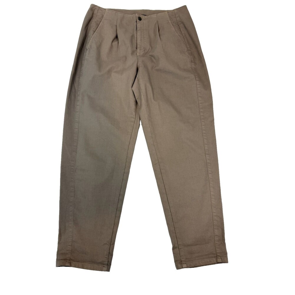 Eileen Fisher Pleated Chino Pants Womens Large Taupe High Rise Tapered Ankle